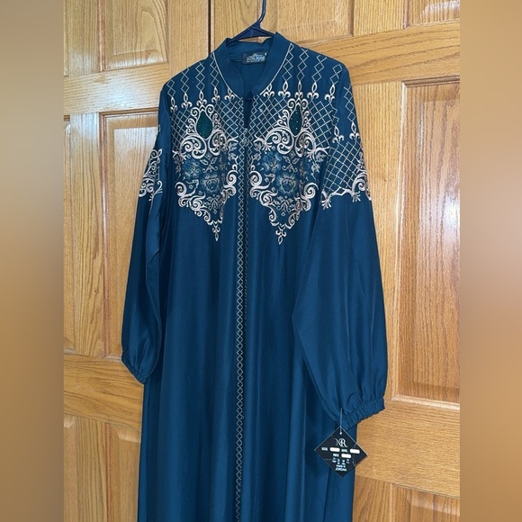 Women’s Plus Size Abaya in Green Gold Middle Eastern Dress Size 5 US 24W 4X NEW - Picture 5 of 10